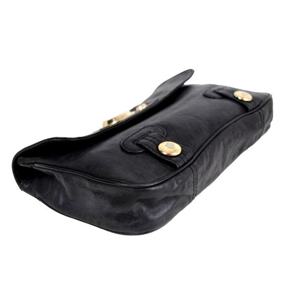 Gustto SOFT BLACK GENUINE LEATHER FLAP LOGO CLUTCH HANDBAG WALLET PURSE - Picture 7 of 16